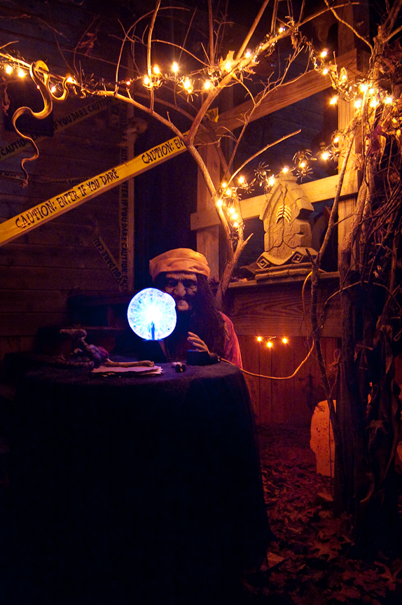 That's a plasma lamp for the old crone's crystal ball. The details made this such a cool haunted house.